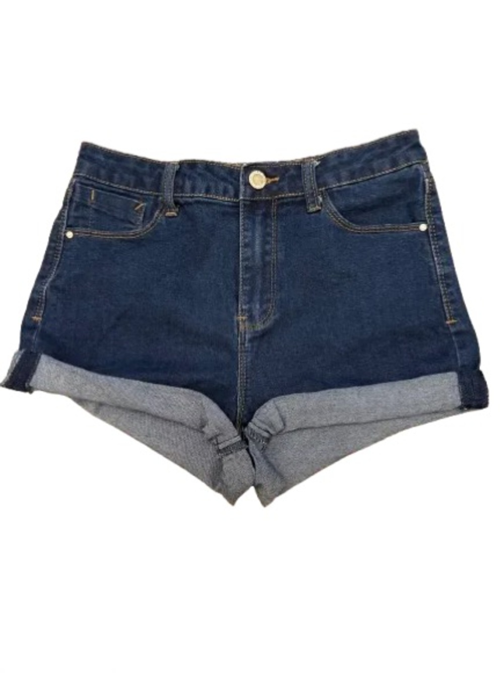 Women’s High-Rise Dark Blue Denim Roll-Cuff Shorts